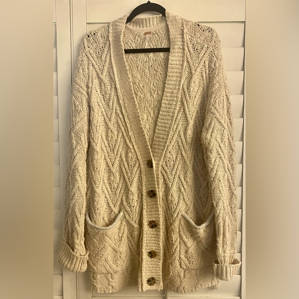 Free People cream colored knit over-sized cardigan